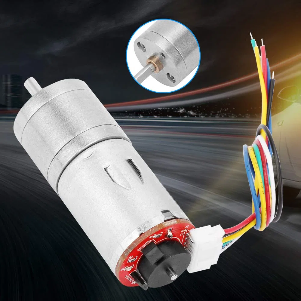 Motor DC 12V 50RPM con Codificador y Reducción de Velocidad para Robots, Coches RC, Proyectos DIY y Automatización Industrial