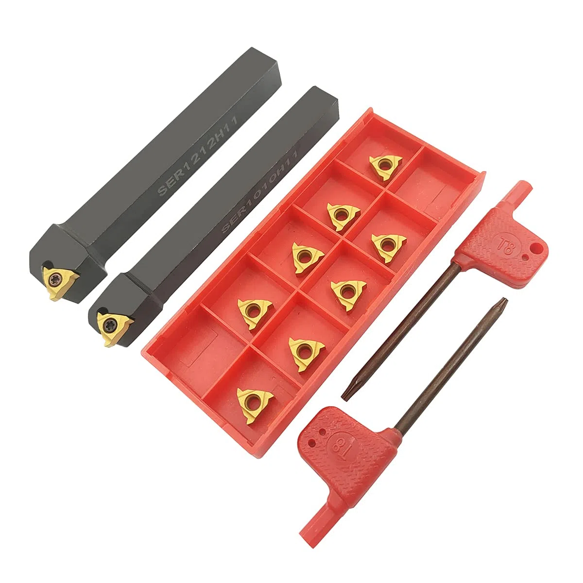 3/8" 1/2" barra de mandrinar SER1010H11+SER1212H11 torno interno roscado titular de herramienta de torneado con 10 piezas 11ER A60 Interno roscado carburo torneado insertos