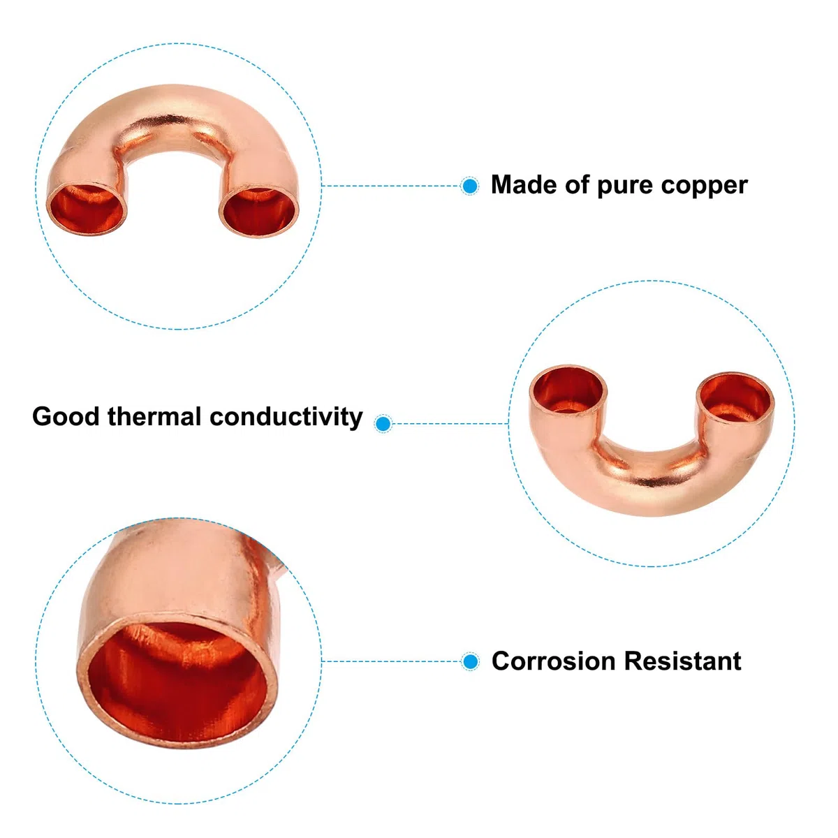 PATIKIL Conexiones de Tubería de Cobre de 3/4" ID, 2 Piezas Codo de Retorno 180 Grados Tubería de Cobre para Soldadura Por Sudor para Hidráulicos Aire Acondicionado HVAC Sistemas