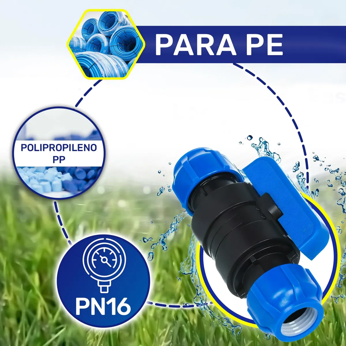 Racor de Llave de Bola Ø 32 mm de Polipropileno PP para Conectar Tubo Polietileno PE - MONTERAL