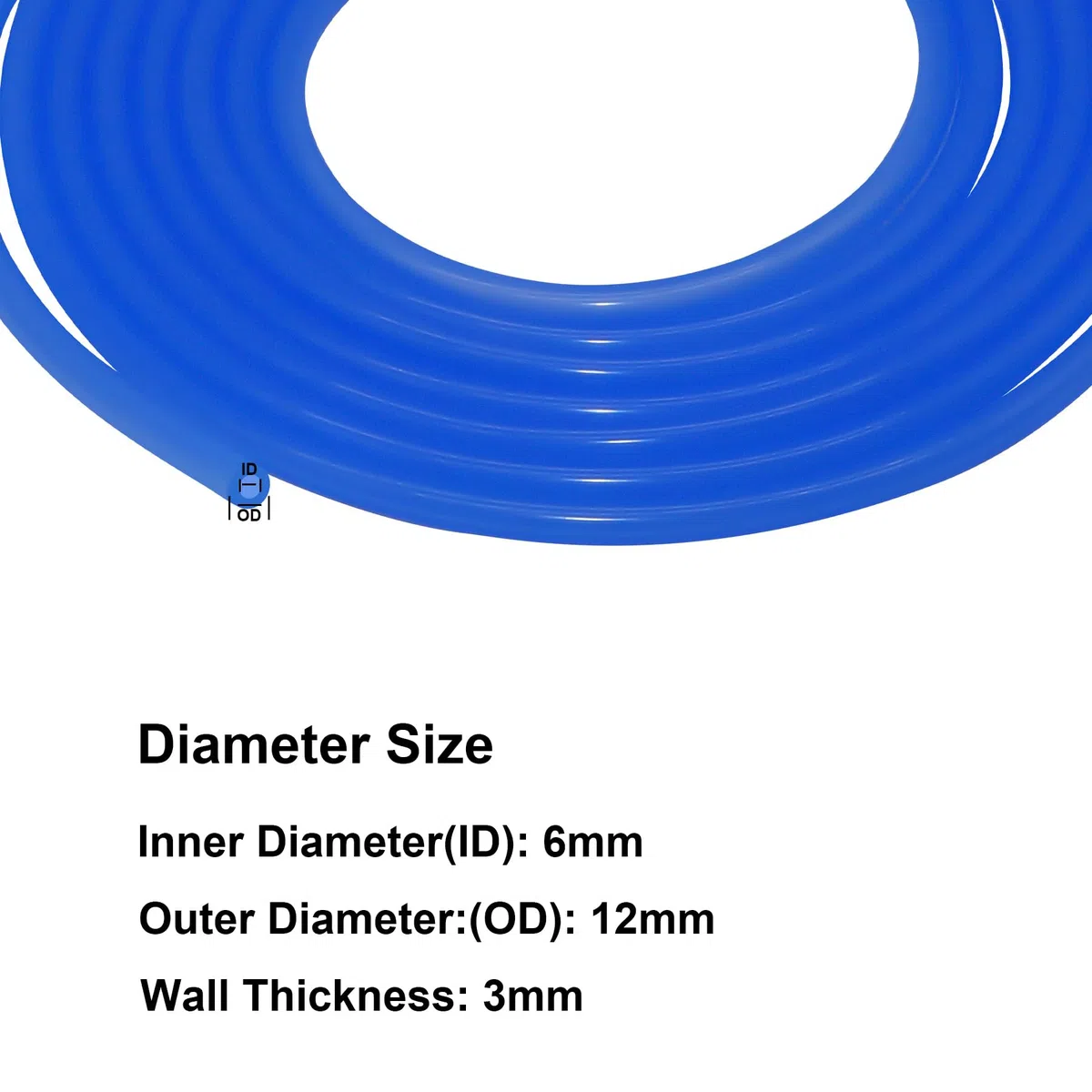 Manguera de silicona, 6 mm ID x 12 mm OD, grosor de pared de 3 mm, manguera de silicona flexible de 2 m para transmisión de aire y agua, vacío neumático, azul