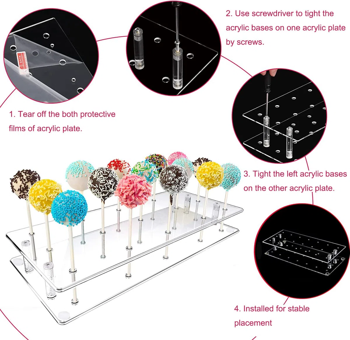 2 Piezas Soporte para Piruletas y Pop Cake, 21 Agujeros Soporte para Cake Pops de Acrílico con 100 Palitos de Piruleta, Expositor de Cake Pop para Bodas Baby Showers Fiestas de Cumpleaños