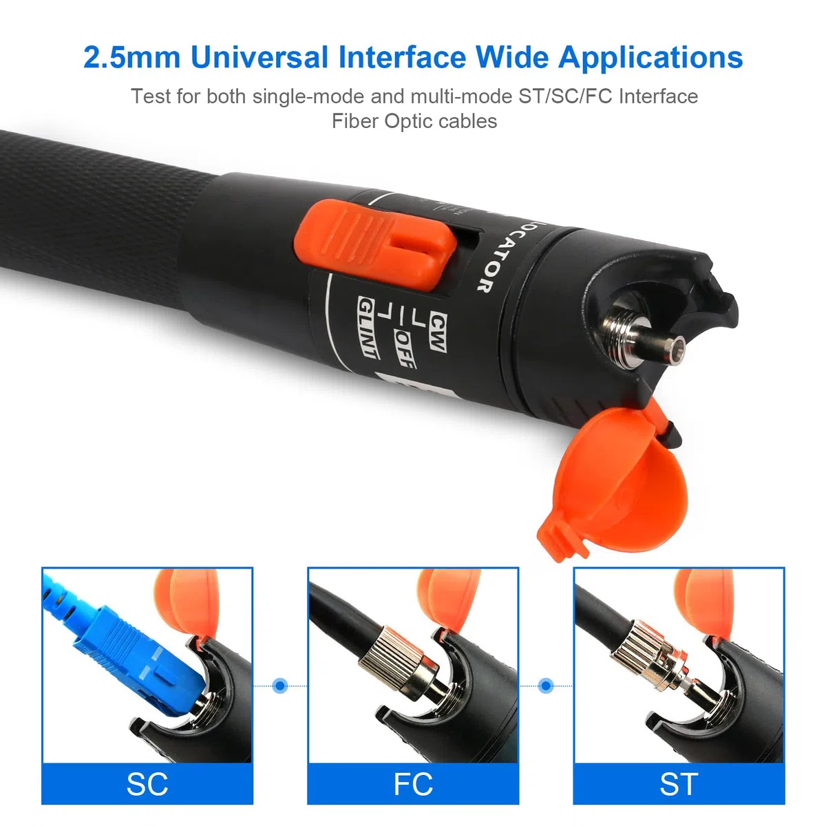 Osairous Localizador Visual de Fallas, 10mW Probador de Cable de Fibra Óptica Rango de 10KM SC/FC/ST Interfaz de 2.5 mm para Probar Cables de Red de Fibra Óptica
