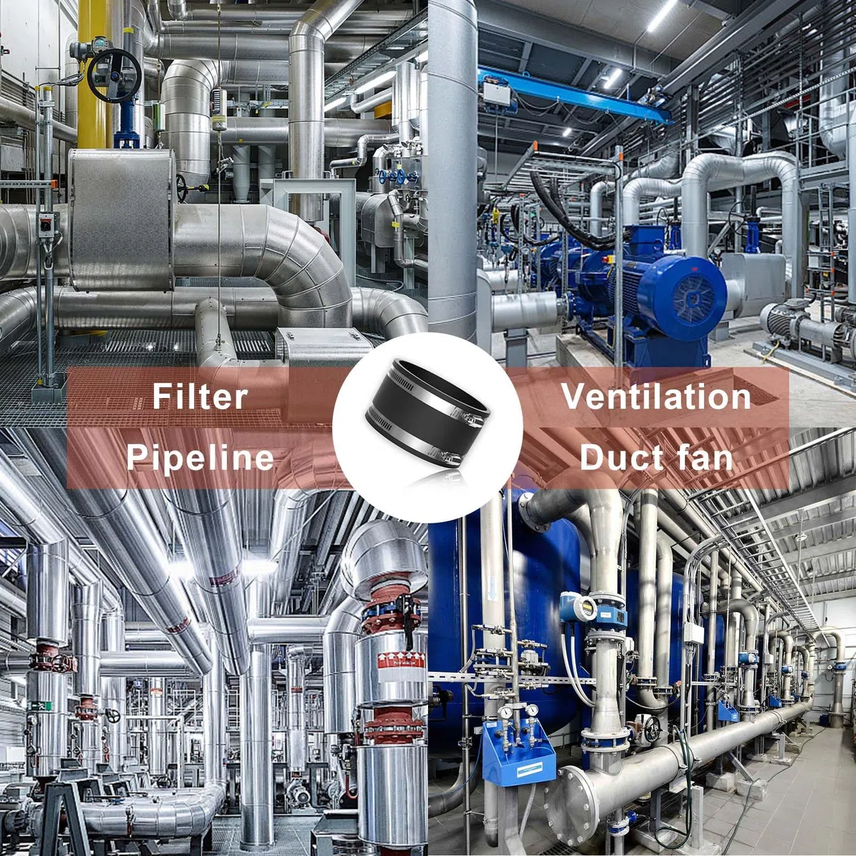 150 mm Elastomer Flexfittings,Acoplamiento de goma flexible,manguito reductor de ruido,acoplamiento de goma con dos abrazaderas de acero inoxidable,para tuberías,filtros,sistemas de ventilación etc