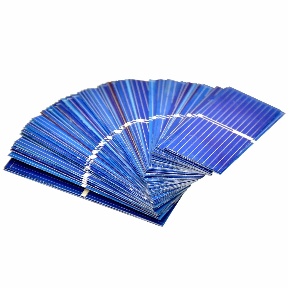 100 unidades de células solares de 0,5 V 400 mA para paneles solares de 52 mm x 19 mm/2 x 0,75 pulgadas, células solares fotovoltaicas de silicona policristalina, energía solar para cargador