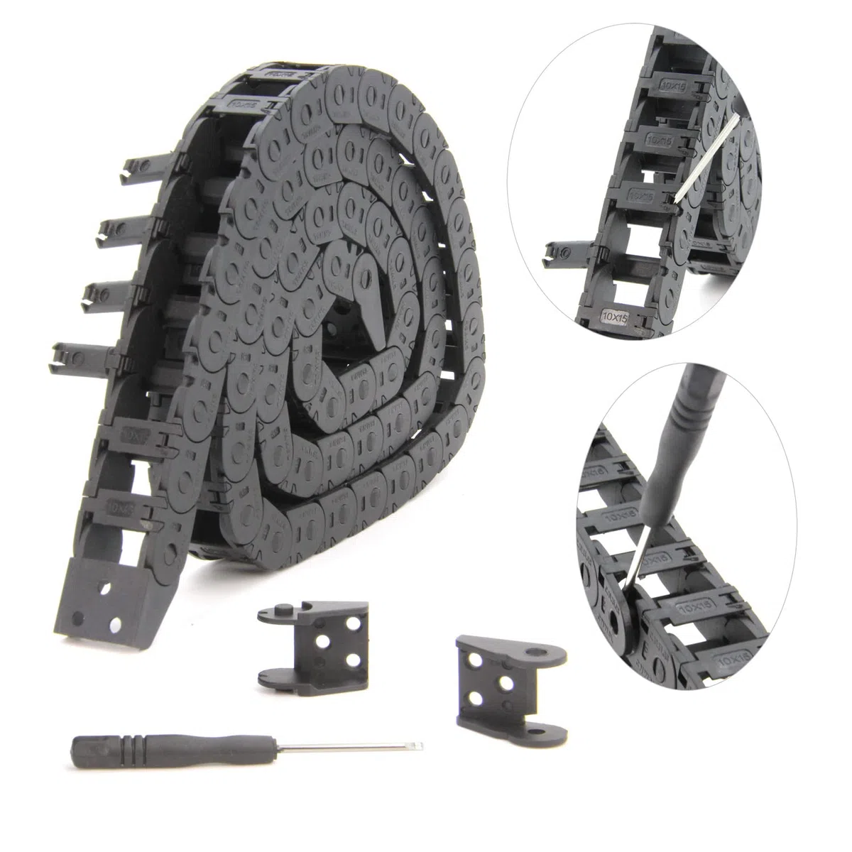 Cable de cadena de arrastre de 1metro y 39.4pulgadas, cable de cadena R18 de tipo abierto de 10x15mm, cable para impresora 3D y máquinas CNC(10x15mm exterior abierto)