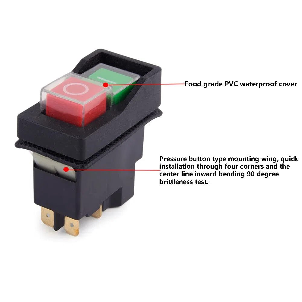KJD17 Interruptor electromagnético, AC250V 16A Botón pulsador impermeable magnético de seguridad, Interruptor de seguridad, Interruptor de botón pulsador, Arrancador magnético para herramientas