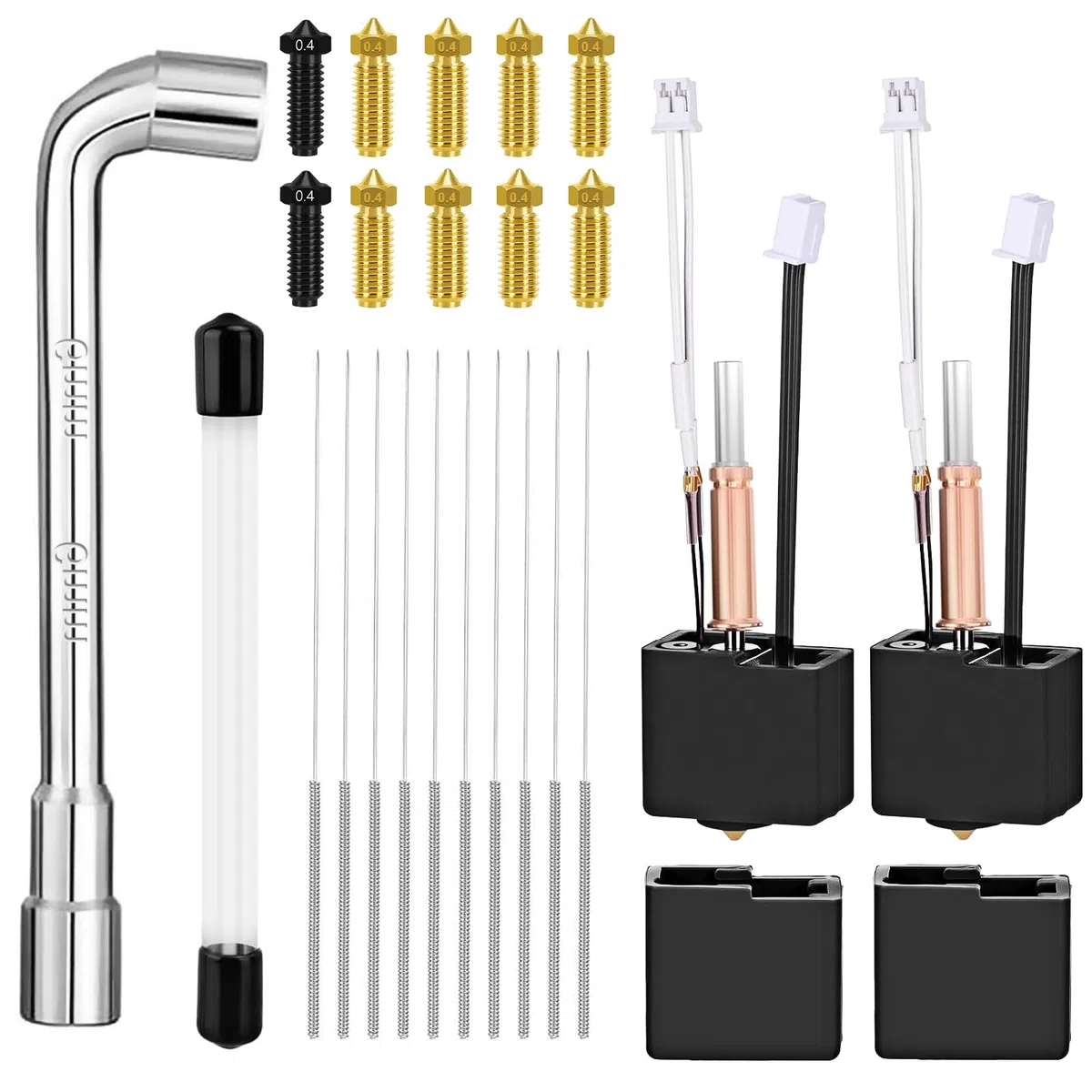 Yizhet Kit del Hotend para Anycubic Kobra 3, 2 Piezas Hotend Repuesto con 8 Boquillas Latón 0,4mm, Llave De Boquilla, 20 Agujas Limpieza y 4 Fundas De Silicona