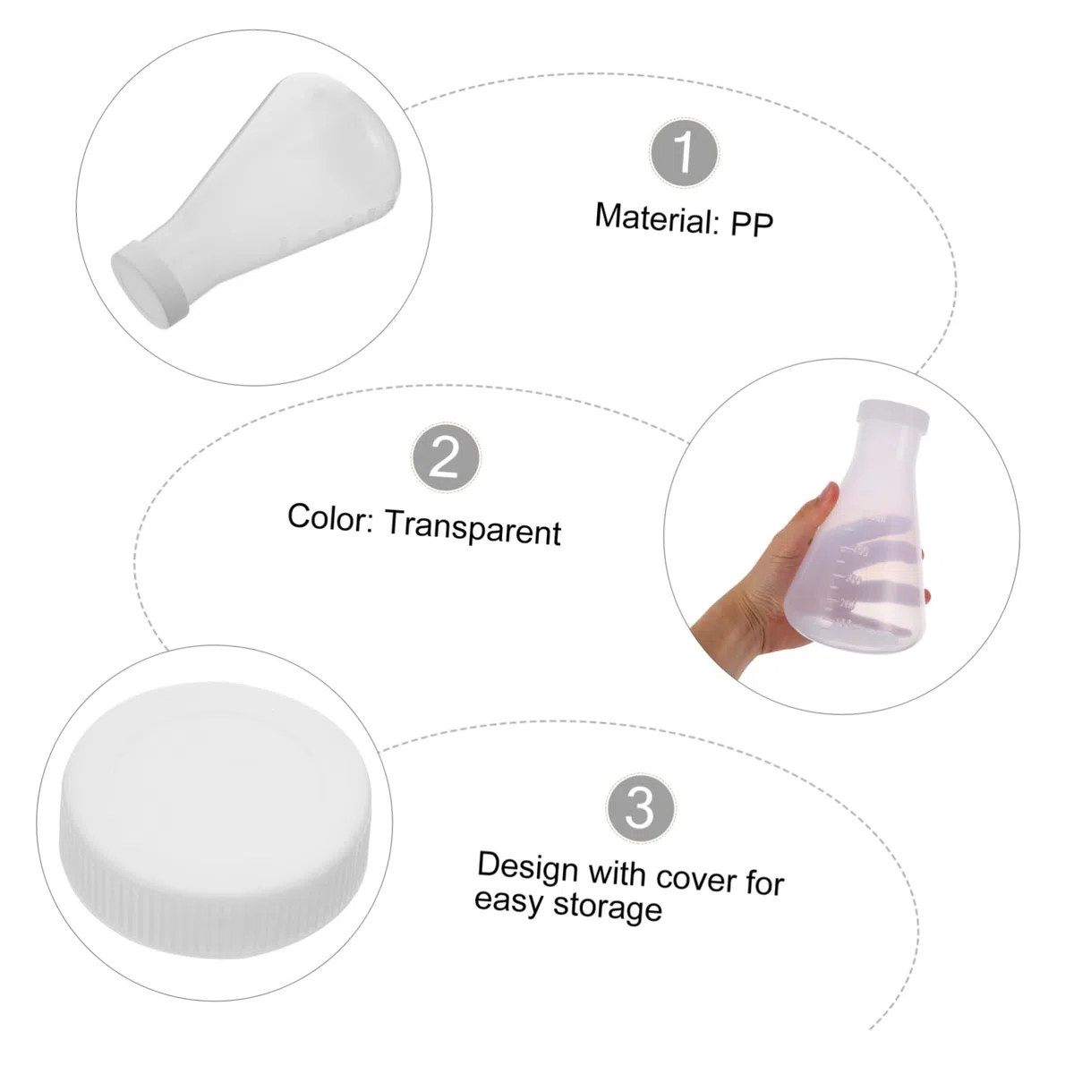 SOLUSTRE Matraz Erlenmeyer De Plástico Transparente 3 Piezas (100/250/500 Ml) Tapa, Frascos Cónicos Para Laboratorio y Experimentos De Química, Aptos Para Educación y Ciencias Naturales