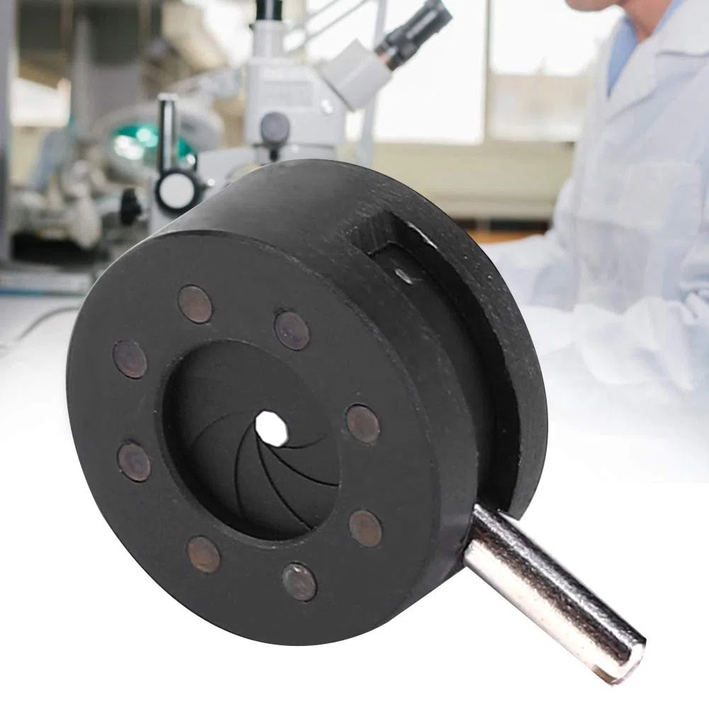 Diafragma de iris, microscopio ajustable Diafragma de iris, microscopio Adaptador de iris Apertura Lente ajustable Diafragma óptico para microscopio, cuatro tamaños diferentes(SK6)