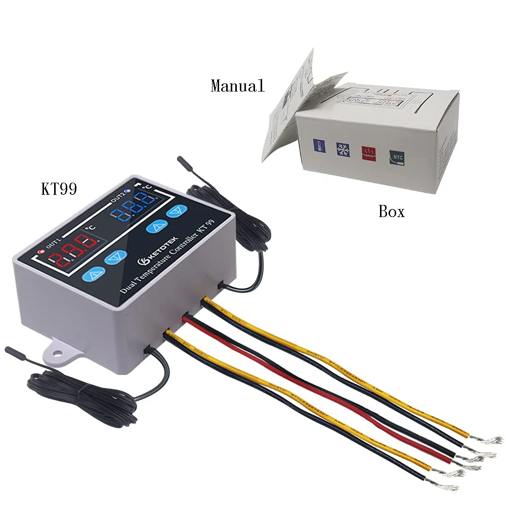 KETOTEK Controlador de temperatura Digital 220V con 2 impermeable Sondas, Termostato Incubadora Frigorifico Horno Control de Calentamiento Enfriamiento