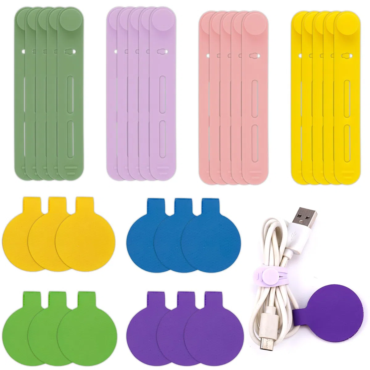 32 Uds Etiquetas para Cables y Bridas de Silicona, Reutilizables Etiquetas de Etiquetas para Cables Ajustables Bridas de Silicona 20 Etiquetas de Cables y 12 Bridas para Cables