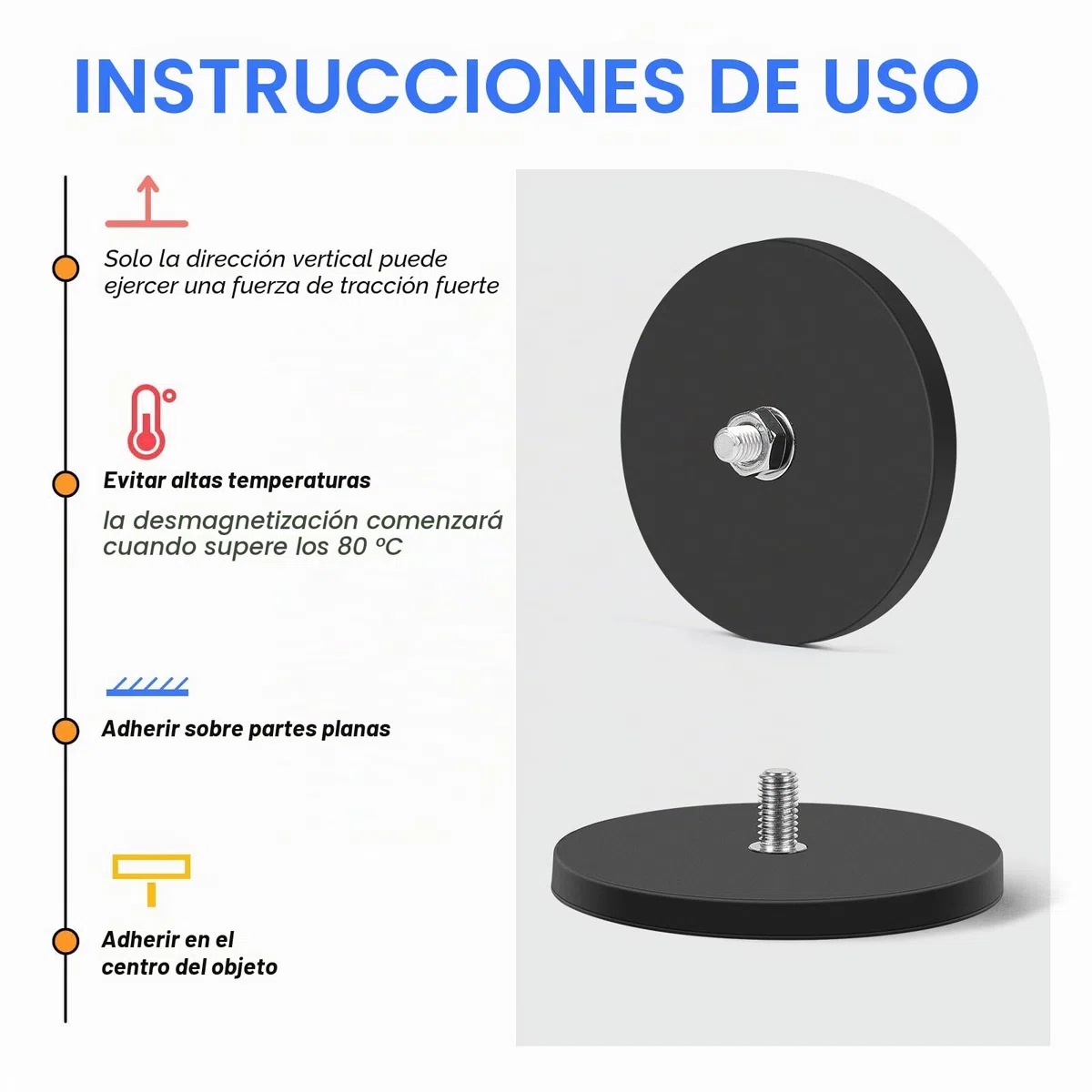 SWAWIS 2 Piezas Imanes de Neodimio Recubiertos de Goma Ø 88mm, Imanes Neodimio Potentes de Goma con M8 Rosca Externa, 55Kg Fuerza de Sujeción, para Fijación de Luces y Equipos de Vehículos