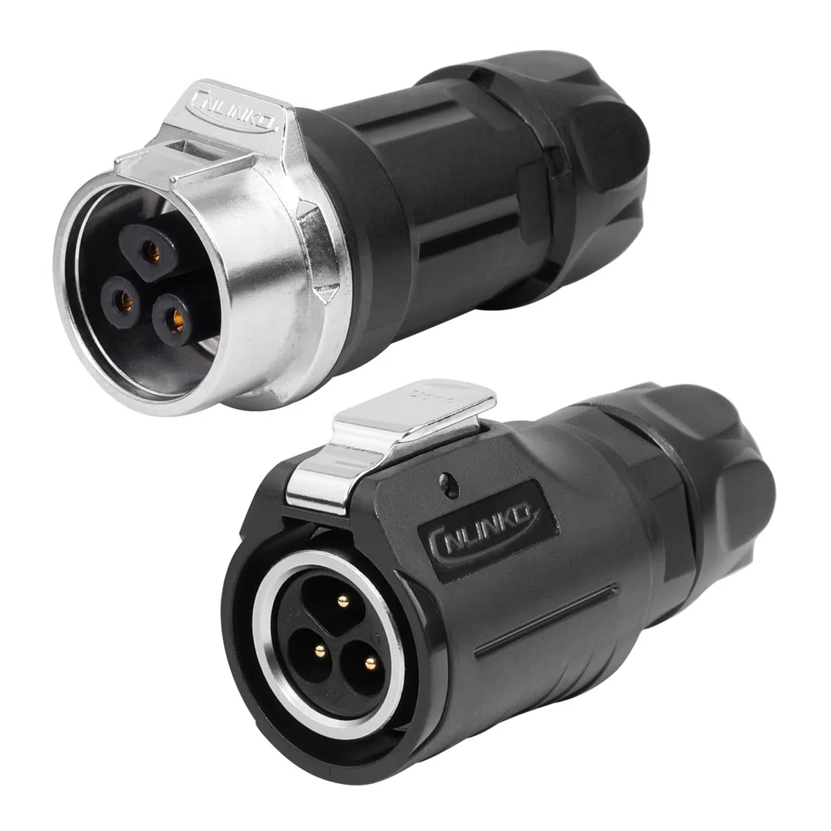 CNLINKO LP-16 Conector Impermeable de 3 Pines con Diseño de Enroscado, IP68 Enchufe Circular de Aviación, Par de Enchufes Macho y Hembra M16 (LP16 3-Pin con Roscado)
