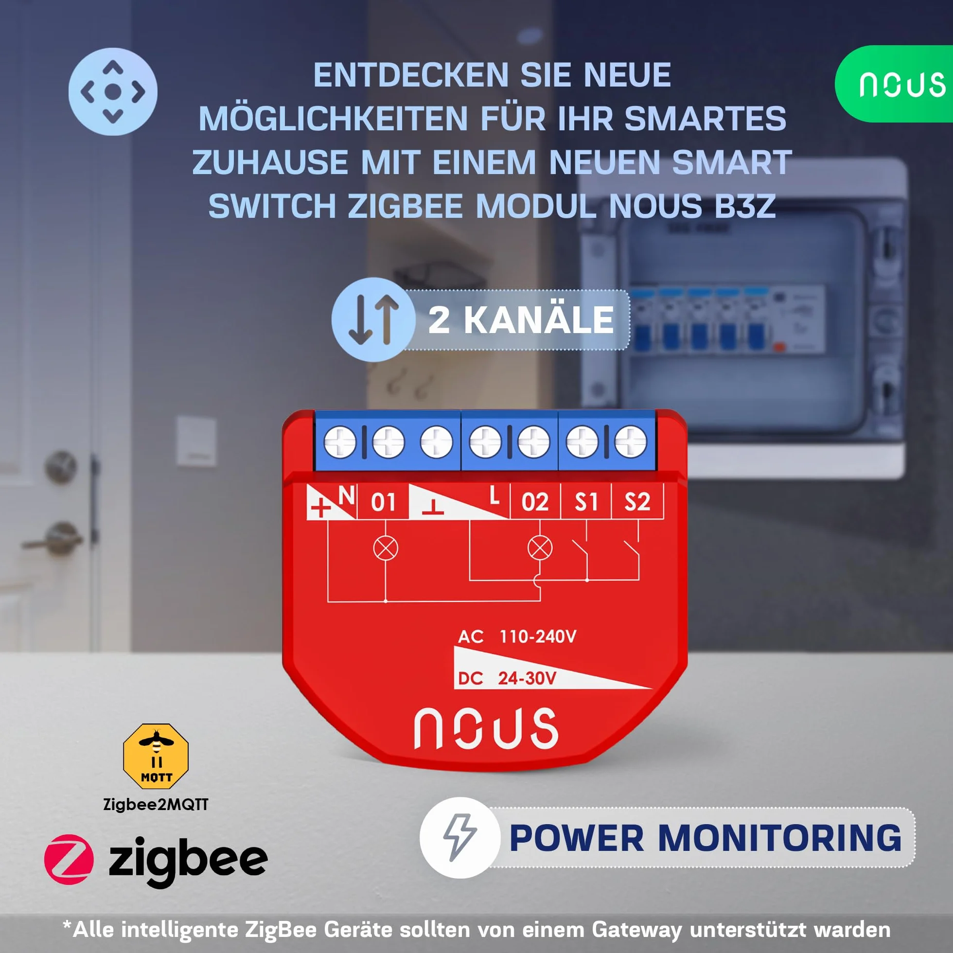 ZigBee Dual Smart Relay Module con monitoreo de energía, 2 canales independientes, CA 16 A/DC 10 A, compatible con Alexa, Zigbee2MQTT, Home Assistant, Tuya y Google Home, requiere concentrador ZigBee