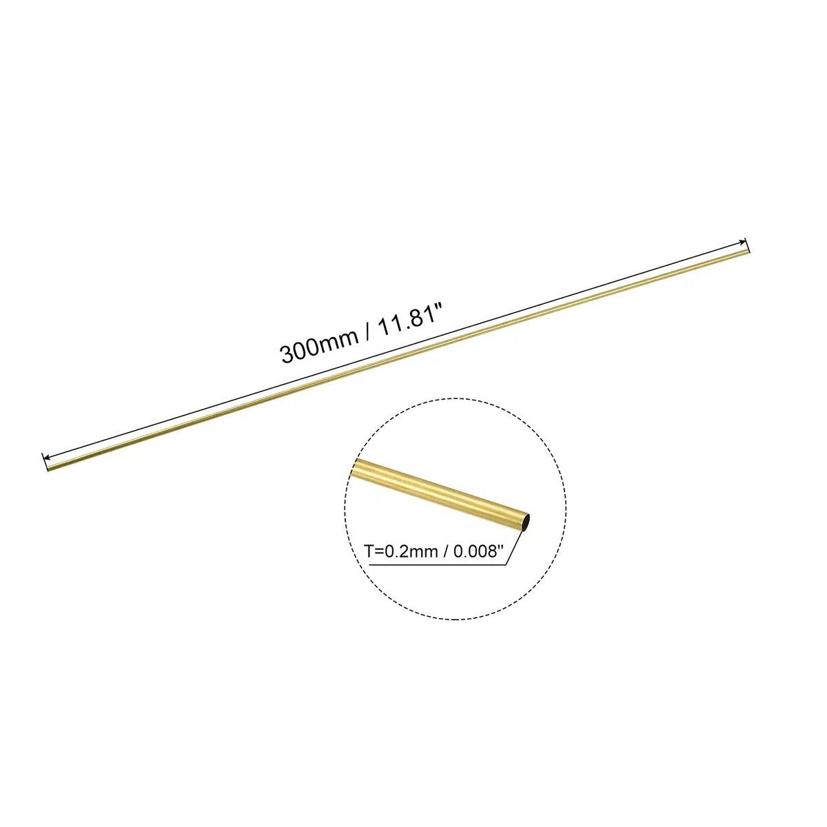 sourcing map Tubo de latón, 1 mm, 1,2 mm, 1,4 mm, 1,6 mm, 1,8 mm, 2 mm OD x 0,2 mm, grosor de pared de 300 mm de longitud, paquete de 6
