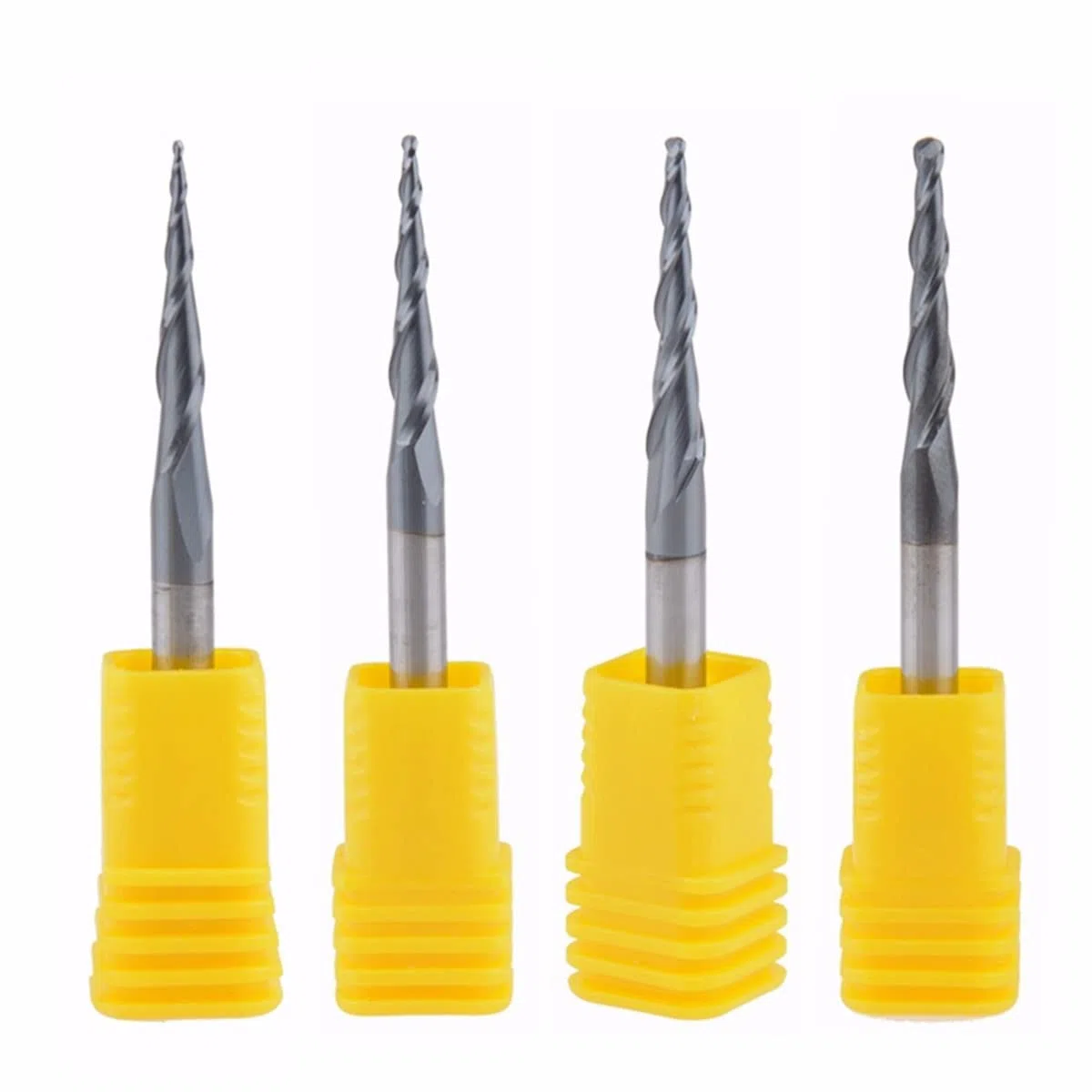 4pcs Fresa Cónica de Carburo Cortador CNC para Aluminio Metal y Madera ,Radio de Bola 0,25-1 mm Recubrimiento de TiAlN