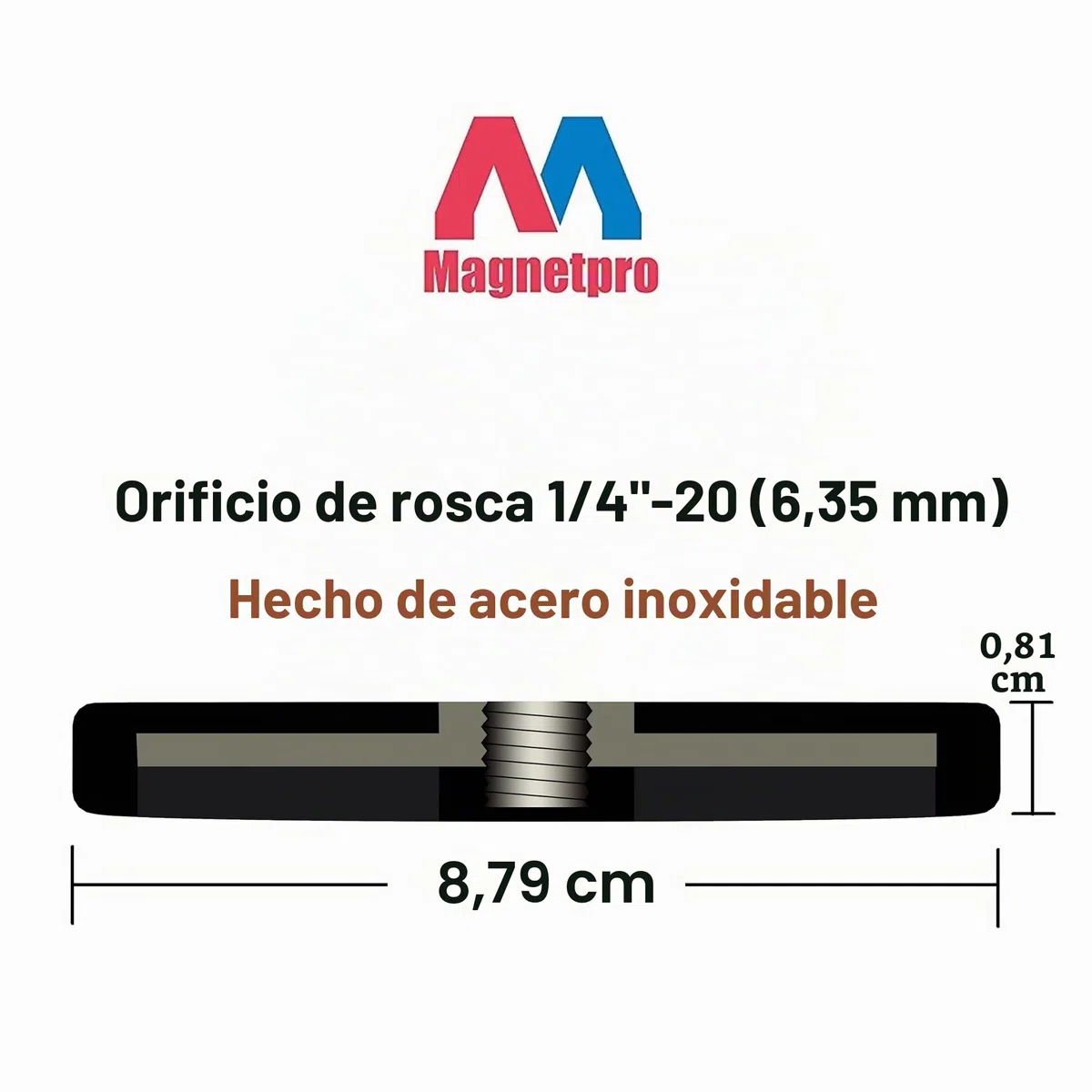 Magnetpro 2 imanes de goma fuertes, antideslizantes, antiarañazos y anticorrosión, más de 55 kg de capacidad de pegamento, con orificio roscado de 1/4 "-20 y tornillo de acero inoxidable para PTZ