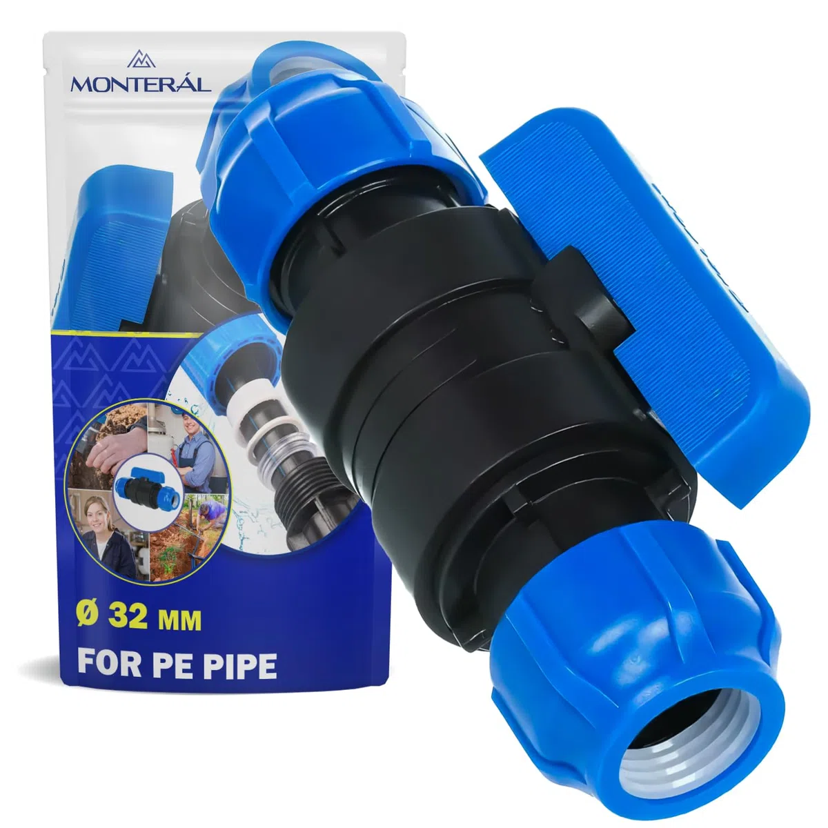 Racor de Llave de Bola Ø 32 mm de Polipropileno PP para Conectar Tubo Polietileno PE - MONTERAL
