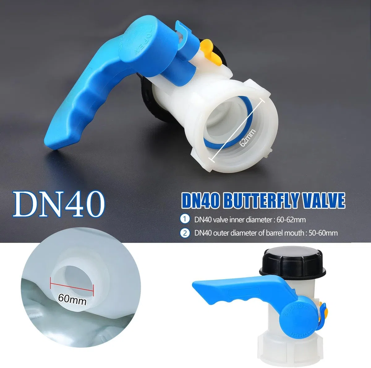 IBC Tank Accessories - Válvula de solapa universal DN40 (62 mm) adaptador de llave de paso para contenedores de agua