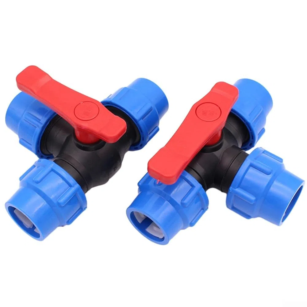 Lioaeust Válvula de Bola de 3 Vías, Material PE, 50mm, Cuerpo de Material PE, Color Negro+Azul, Accesorios para Suministro de Agua Doméstico e Industrial