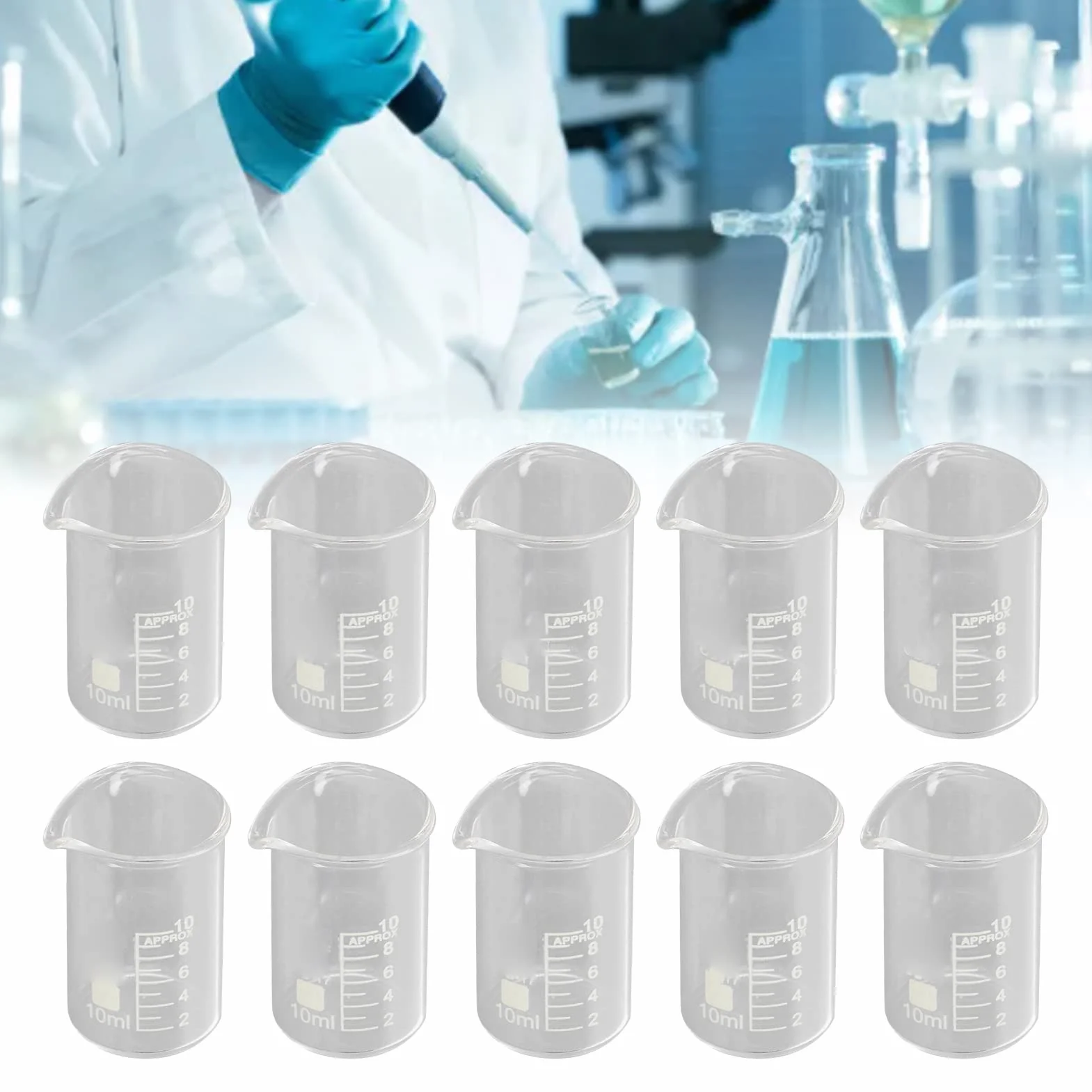 Vasos de Vidrio de Borosilicato de 10 Uds., 10ml, Vaso de Laboratorio de Escala Transparente, Vaso de Medición Graduado de Vidrio