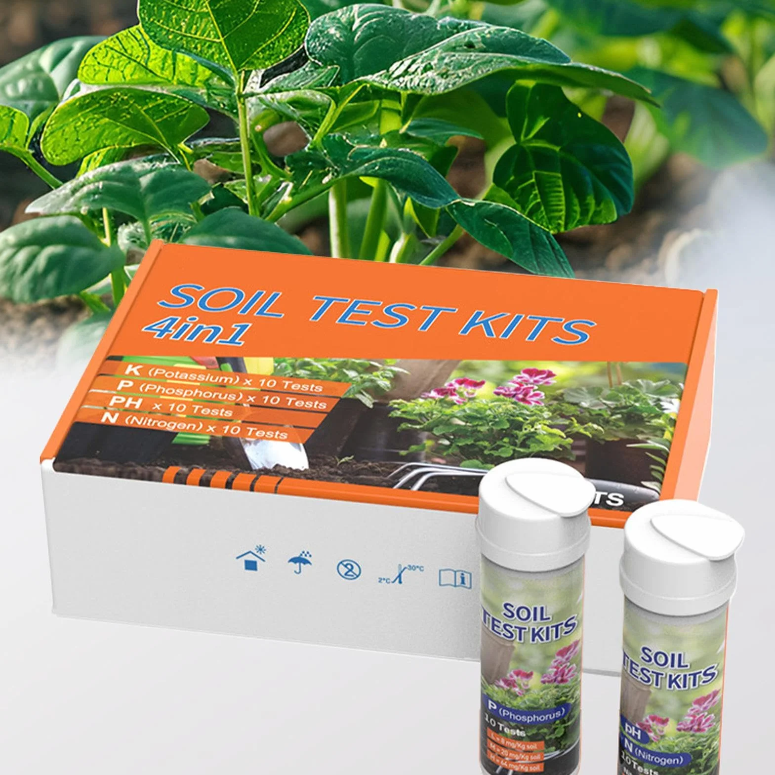 Kit de Análisis de Suelo para Hortalizas,Medidor de Nutrientes de Tierra Kit 4 en 1 | Analizador de Nutrientes para Jardinería en Granjas Paisajes Viñas Patios Plantas en Maceta Jardines