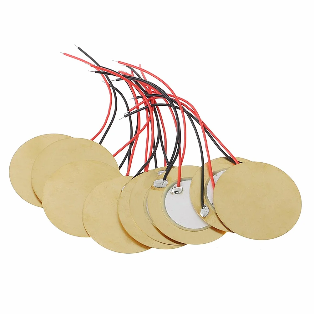 10pcs 35mm Piezo Pickup Amplificadores piezoeléctricos Discos Piezo Elements zumbador Sounder Sensor Trigger Drum Disc + Cable Cobre Piezo Discos