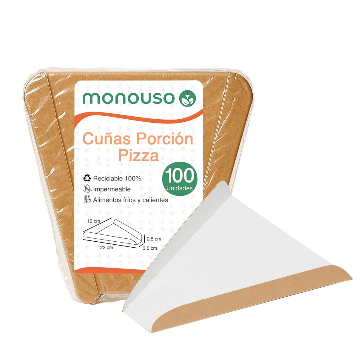 100 Cuñas Porción Pizza 15x15x1,8 cm, Cartón Reciclable, Biodegradable, Anti-Grasa, Pizzerías, Take Away
