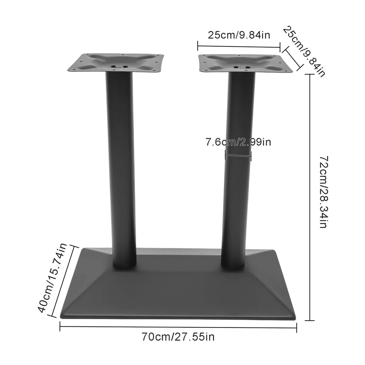 Múnich - Base para mesa (metal, altura 72 cm, base de 70 x 40 cm), color negro
