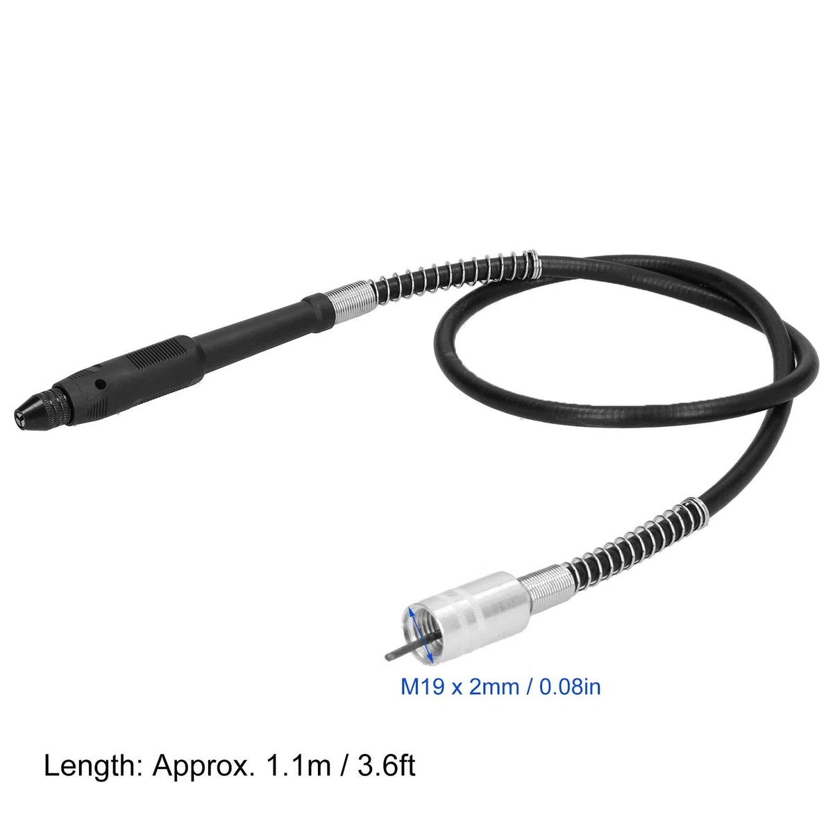 Eje flexible de 110 cm, accesorio de adaptador de eje flexible, mandril de cable de extensión de eje flexible de taladro eléctrico M19 x 2 mm / 0,08 ", con llave, para herramientas rotativas