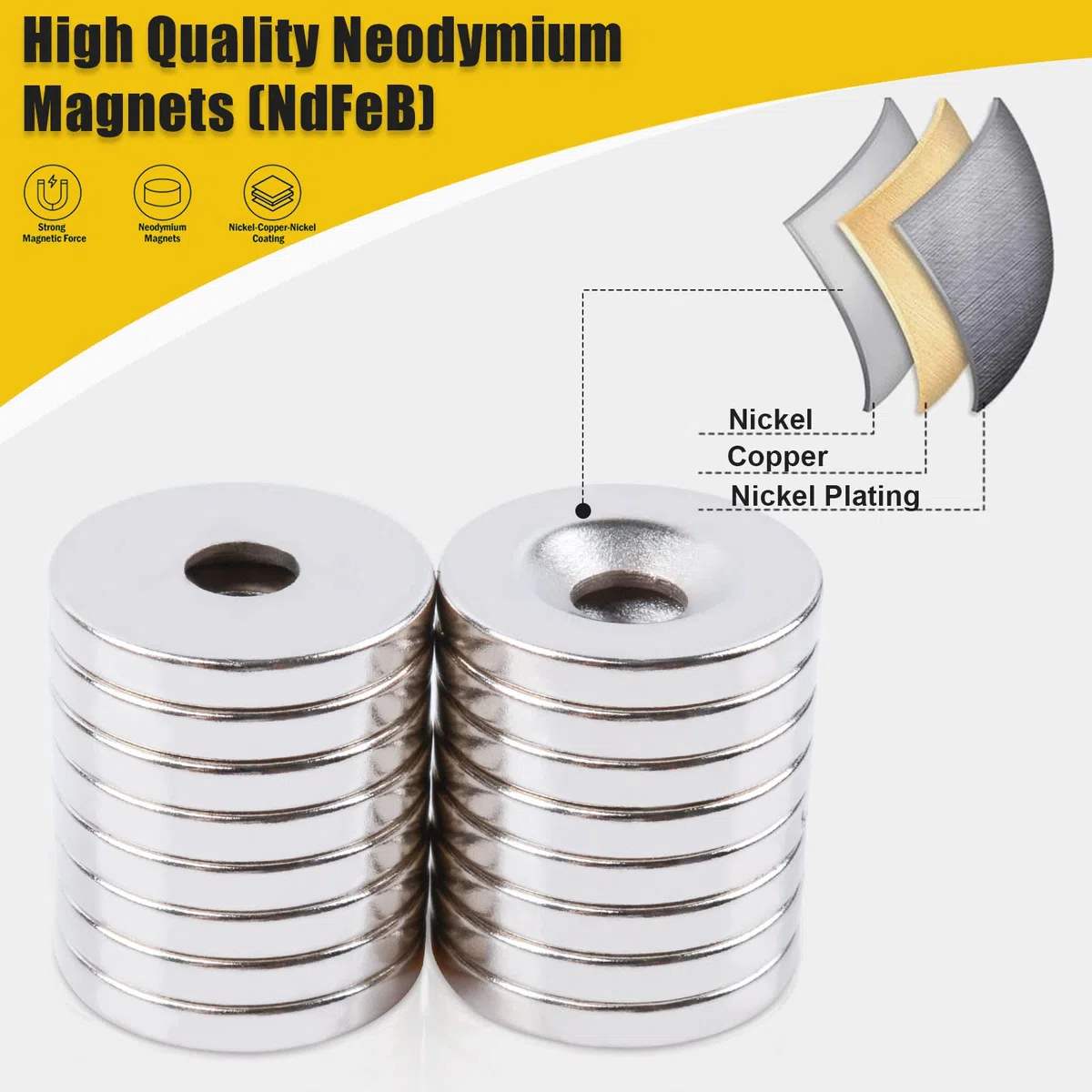 MIN CI 30 pcs Imanes de Neodimio Extra Fuertes, Grandes Imanes con Agujero 8 x 3 mm M3 Tornillos Planos Imán para Pizarra Magnética, Armario de Cocina, Frigorífico y Cabeza Avellanada Imanes