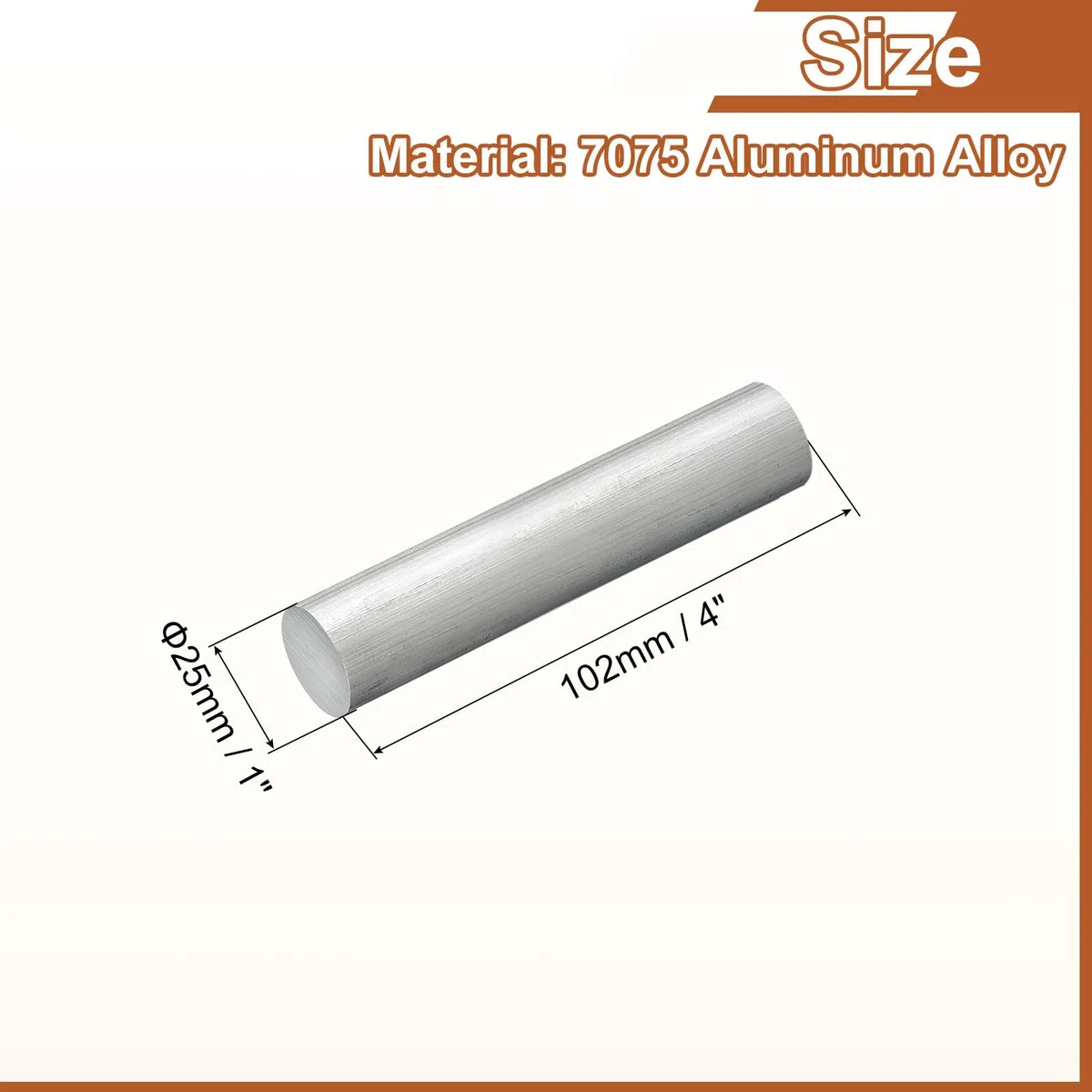 sourcing map Varilla redonda de aluminio de 25 mm de diámetro, barra redonda de aluminio 7075 de 102 mm de largo, barra de torno sólido para construcción industrial, manualidades