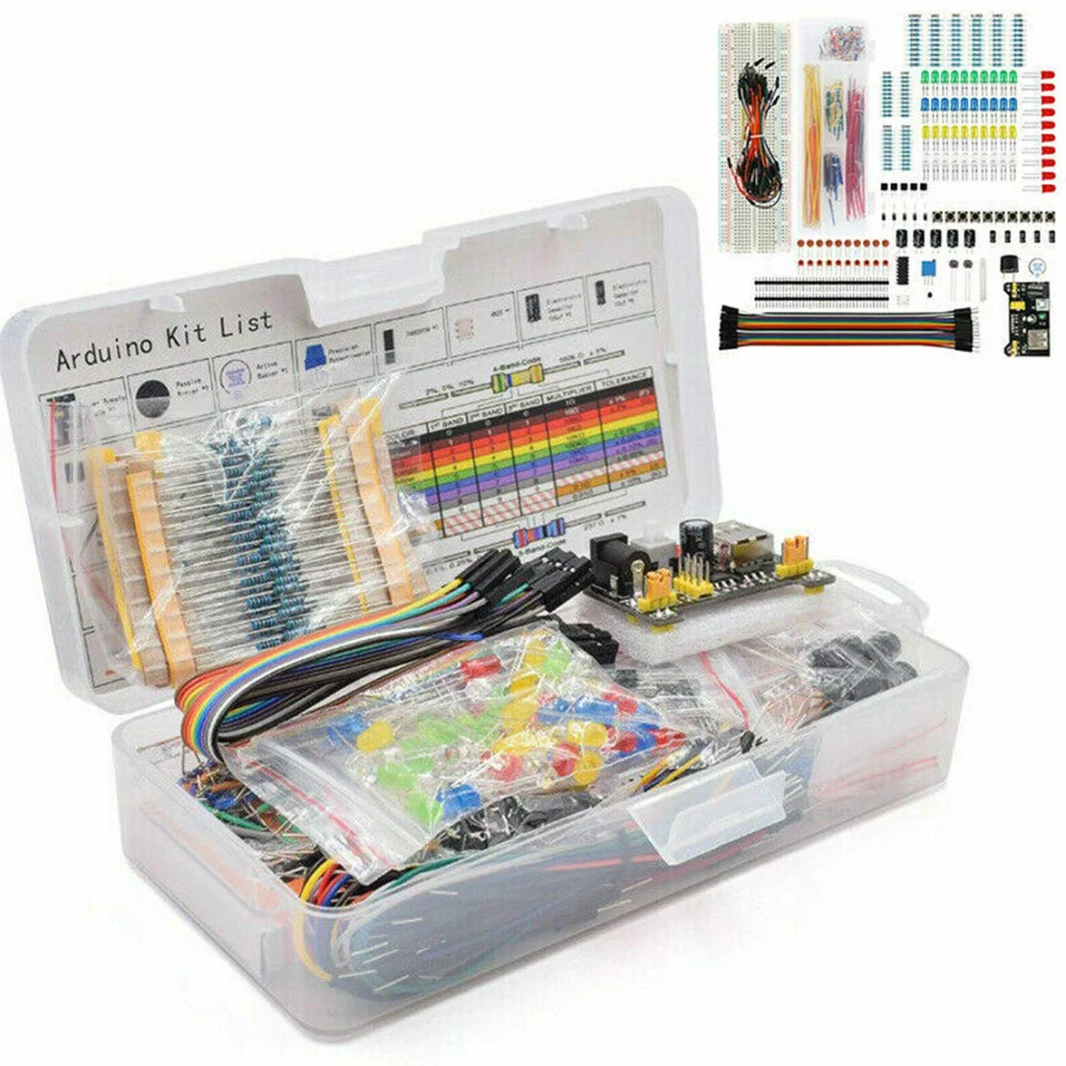 Kit de Inicio de 1 Juego para Componentes Electrónicos Breadboard LED Zumbador Resistencia Transistor