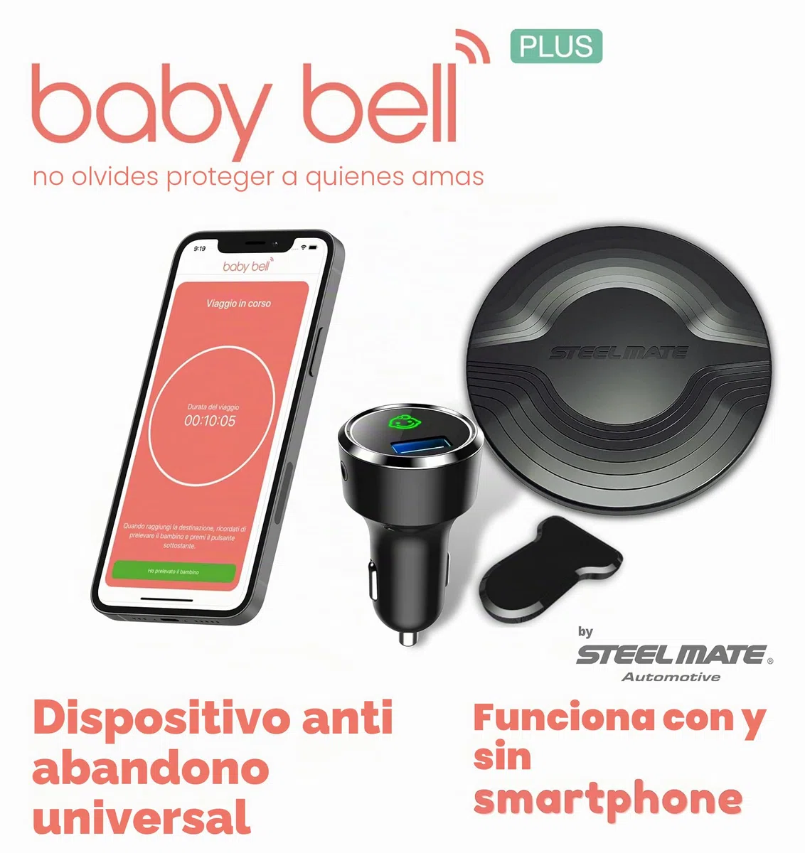 Steelmate Baby Bell Plus - Dispositivo antiabandono - Última generación - Ampliable a 2 sillas con almohadilla opcional - 100% universal