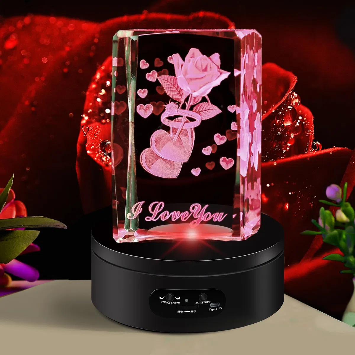 Base giratoria eléctrica 12cm Plataforma Rotatoria con iluminación LED giratoria eléctrica para fotografía de 360 Grados, Plato Giratorio para fotografía, grabación de vídeo, presentaciones de Joyas