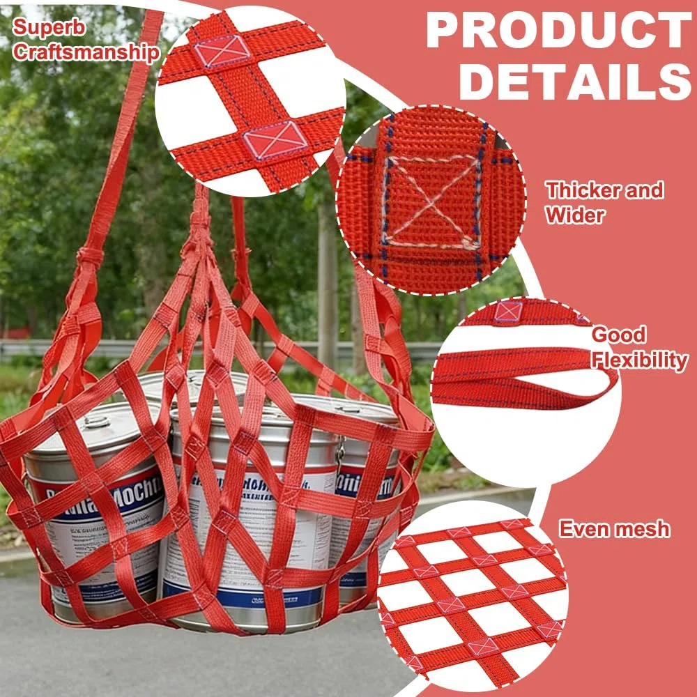 Red de Elevación de Carga, 1 x 1m Red de Carga de Elevación de Poliéster con 300kg Capacidad Malla de Poliéster Resistente con 4 Correas de 1m Ideal para Almacenes, Talleres y Construcción
