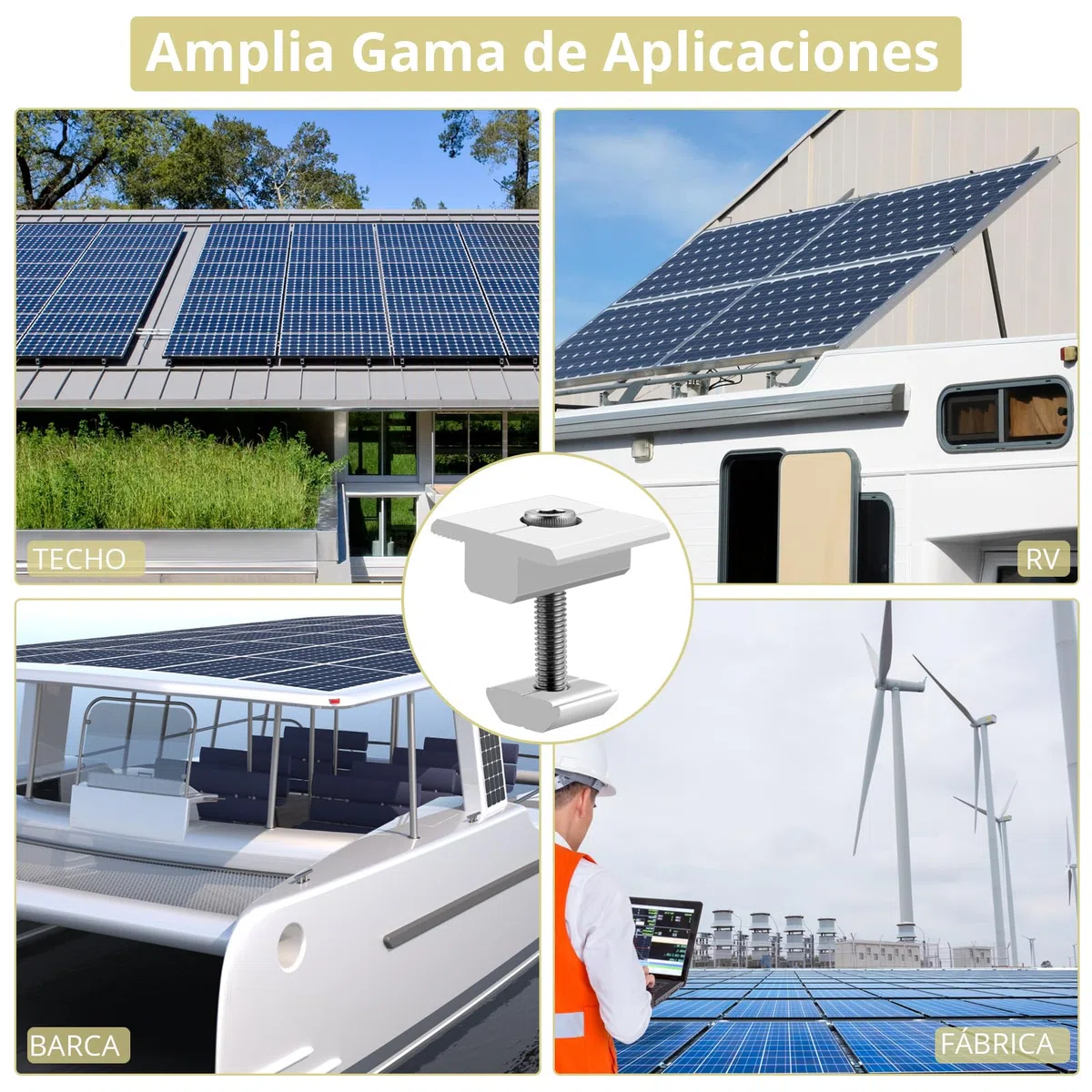 Anbte 10x Soporte de Montaje de Panel Solar, Abrazaderas Centrales para Panel Solar 30mm en Forma de T Aleación de Aluminio Tornillos M8 * 48mm para 30-35mm Enmarcado Paneles Fotovoltaicos