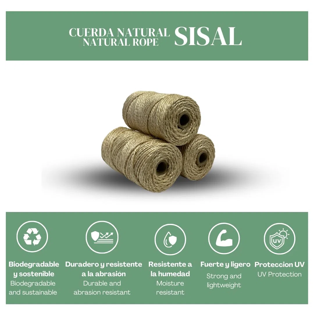 Cuerda Sisal Natural - 210MTS - 350GR - Grosor 3MM - 3 UDS - Cuerda para Rascador de Gatos, Manualidades, Decoración, Empaquetar Regalos, Bricolaje.