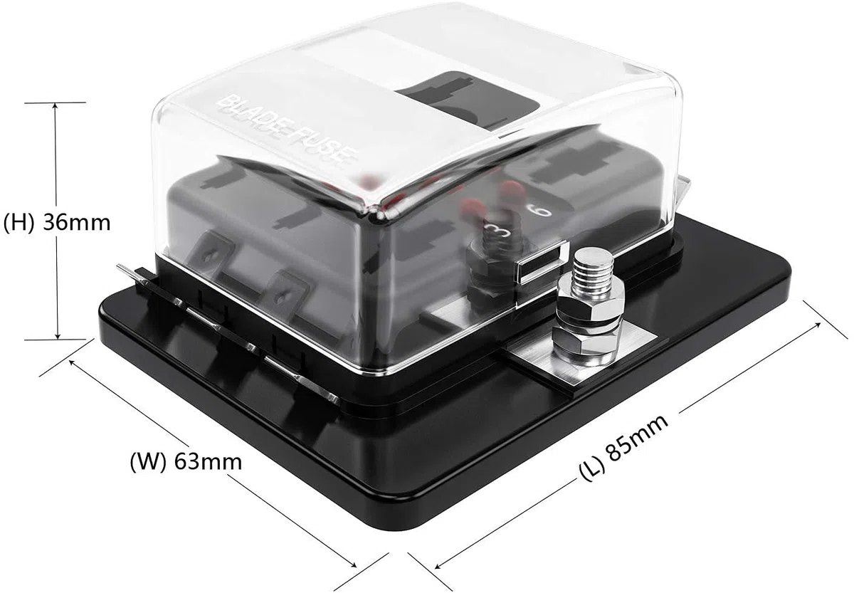 Caja de cuchillas de bloques de fusibles RV de 6 vías DC 12 ~ 32 V 12 V Bloque de fusibles con kit de luz indicadora LED para automóvil barco marino Trike (6 vías)