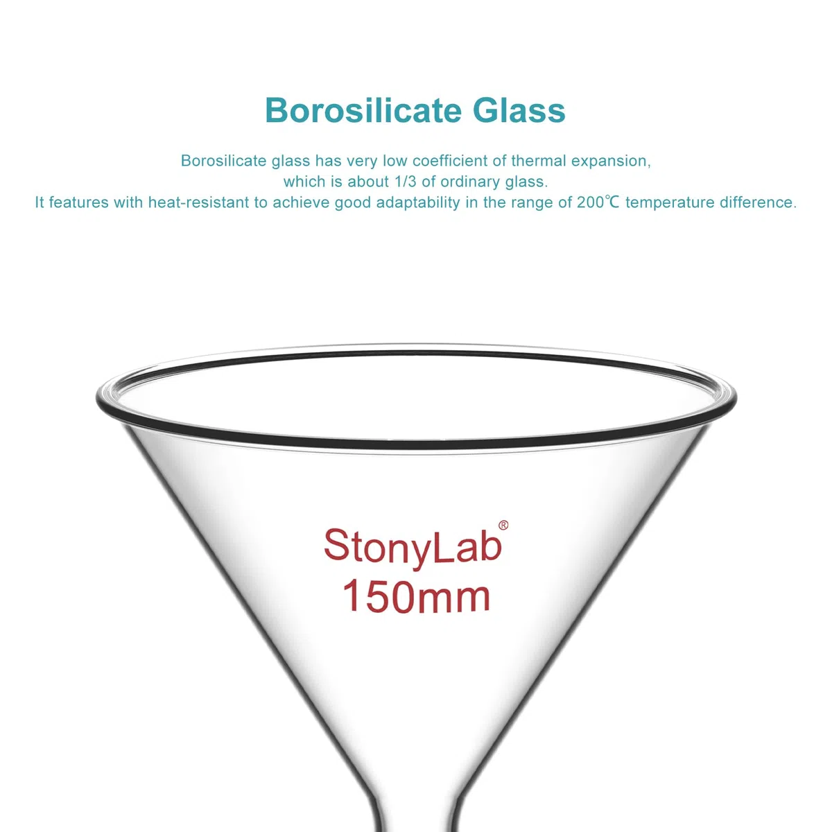 stonylab Embudo de Vidrio de Tallo Corto con Diámetro Exterior Superior de 150 mm y Junta Interior 24/40, Solo para Uso en Laboratorio Químico
