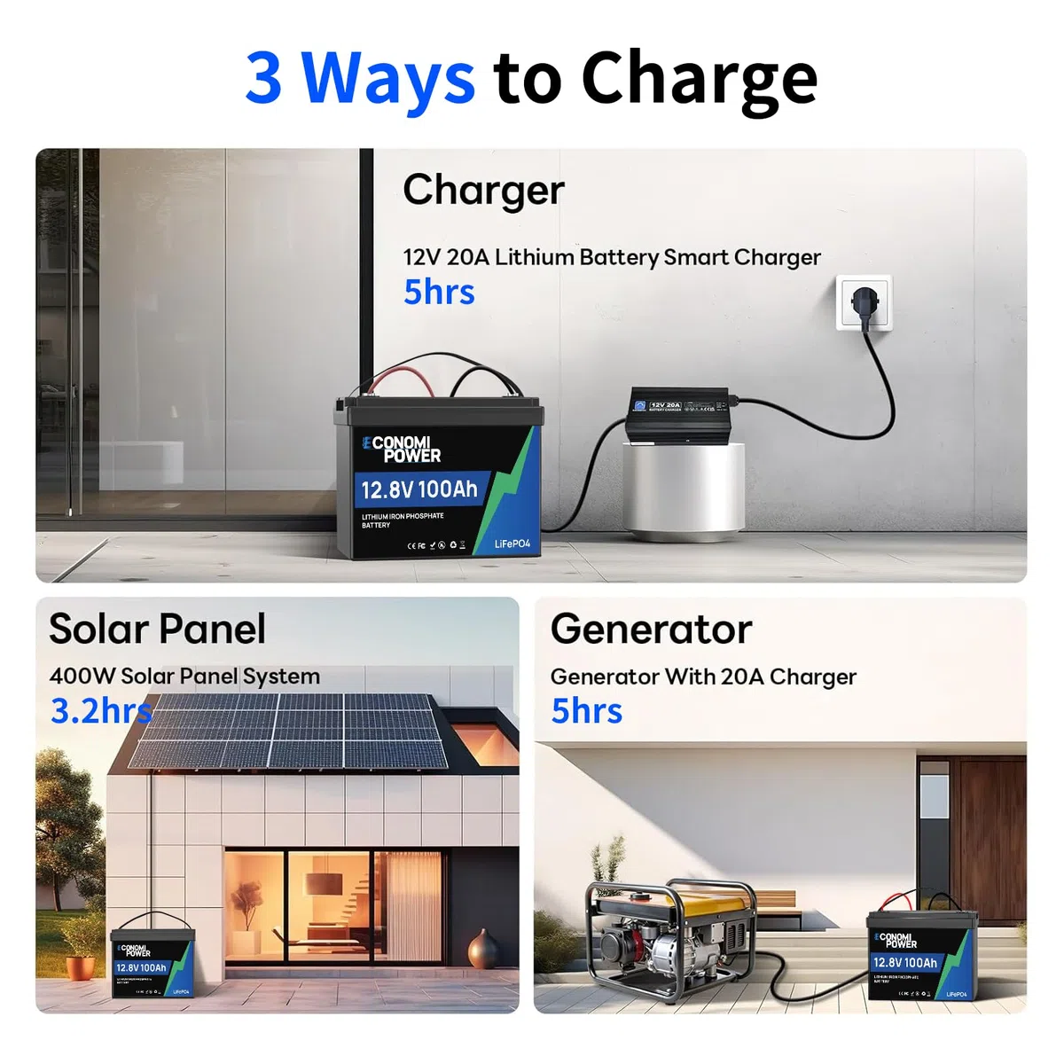 Batería de Litio Recargable (12 V, 100 A, 100 A, BMS, 4000 – 15000, Deep Cycle Lithium Battery, 1280 Wh) para Placas Solares, Camping Car, Motores de Curricán