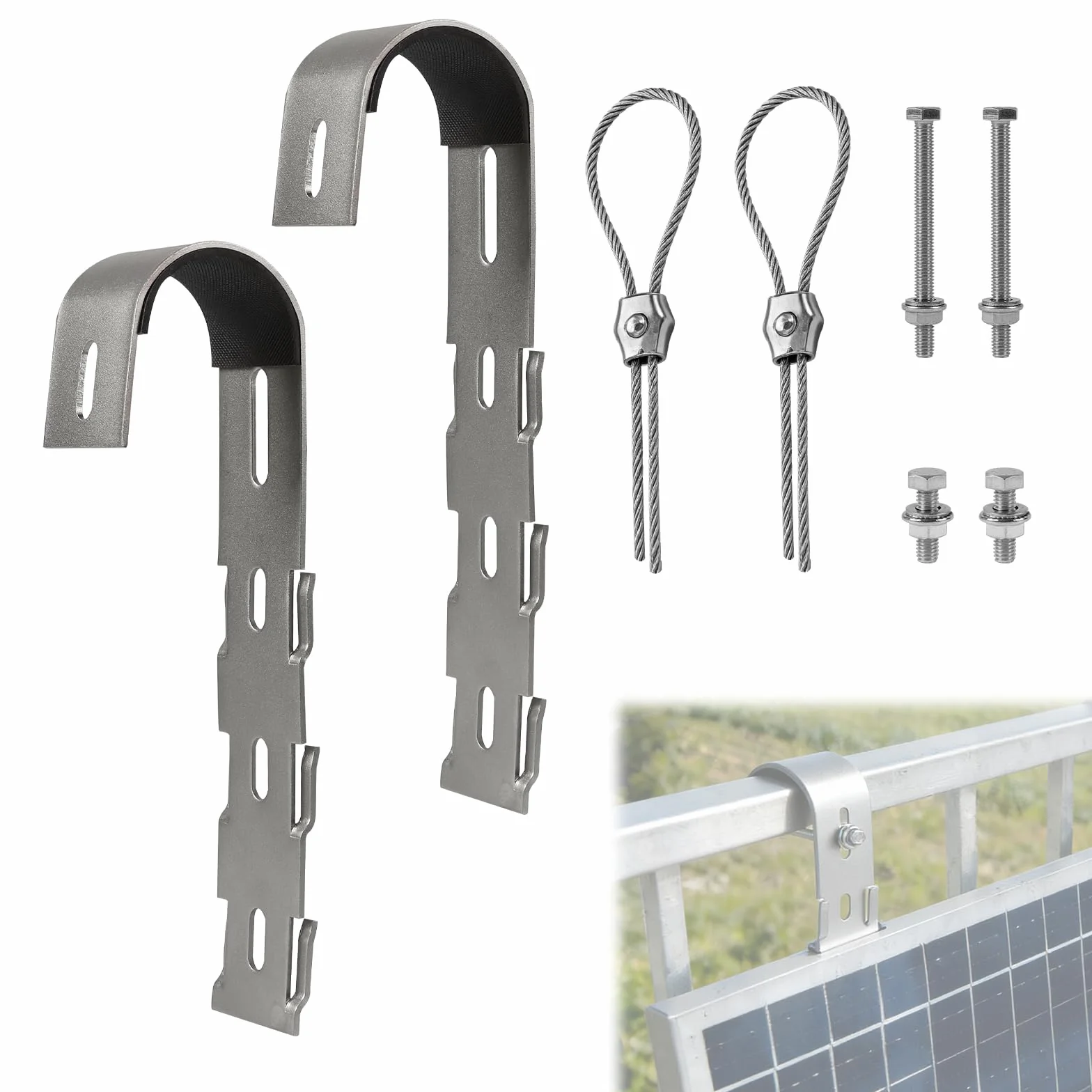 EXLECO Kit de 2 Soporte Panel Solar de Balcón, Universal Ganchos para Placas Solares, Fijación Placa de 304 Acero Inoxidable, para Barandillas, Techos Planos o Vallas Solares