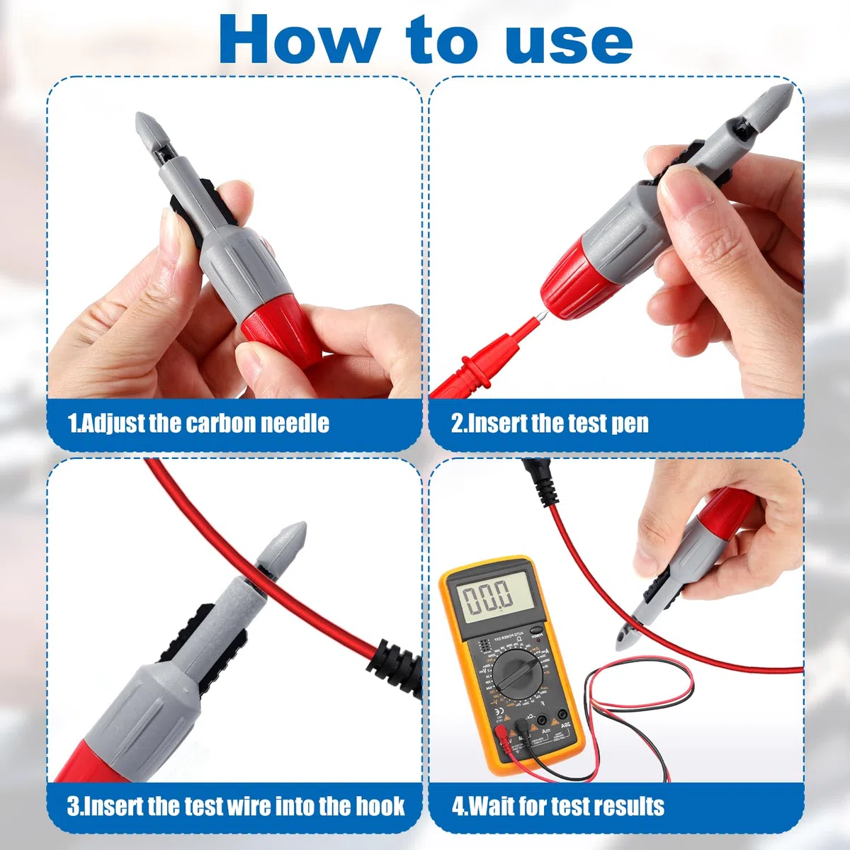 Kit de 4 Sondas para Perforar Cables, Pinzas para Perforar con Aislamiento de 96x20mm Herramienta para Perforar Cables para Pruebas de Termómetro Voltímetro Multímetro TP81 (2mm, 4mm)