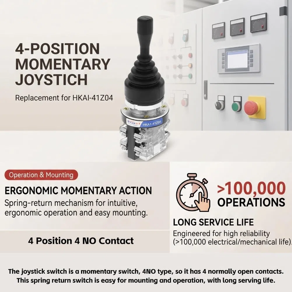 Joystick-Schalter mit 4 Positionen 4NO Spring Return Momentary Joy Stick Ersatz f¨¹r HKAI-41Z04