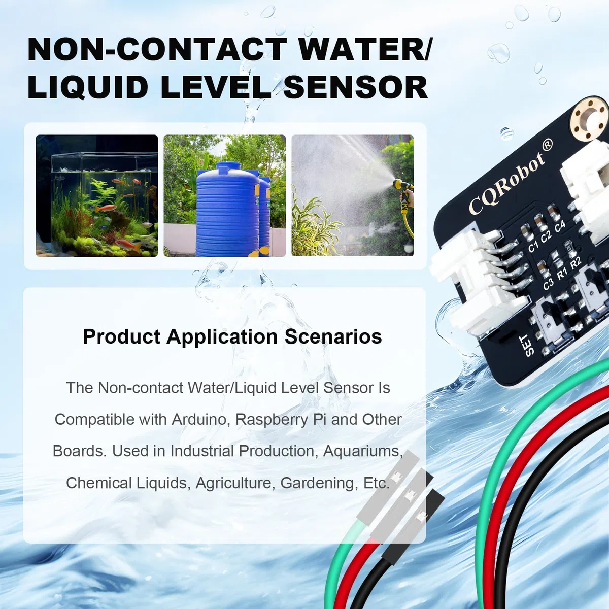 CQRobot Non-Contact Water/Liquid Level Sensor Compatible with Arduino, Raspberry Pi and Other Motherboards. for Industrial Production, Aquarium, Chemical Solution, Agriculture, Gardening, etc.