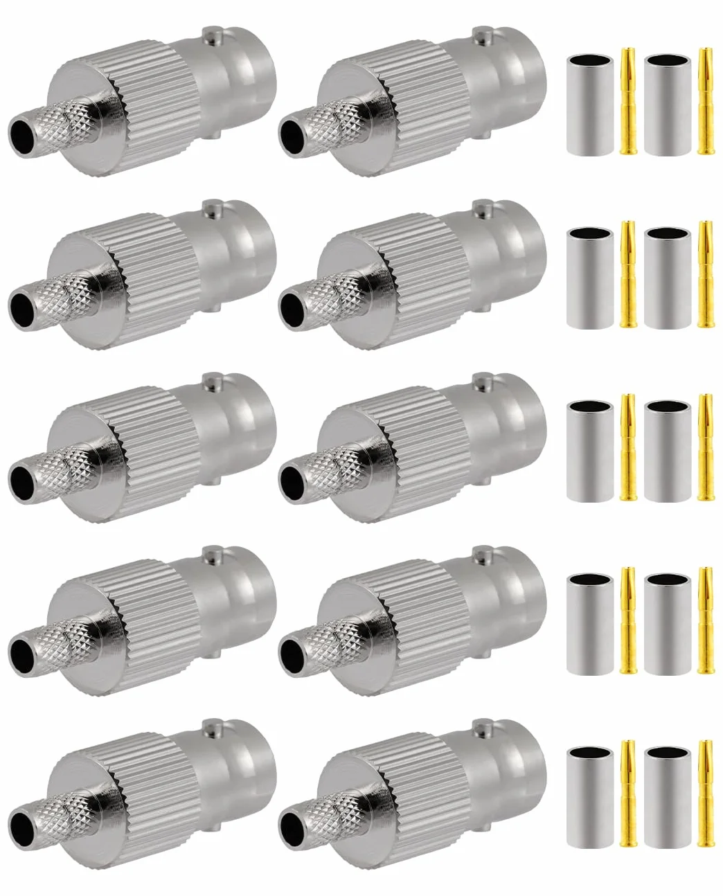 Vecys 10PCS BNC Hembra Conectores 50 Ohm BNC Hembra Engarce Conector para RG58 RG142 RG400 VLMR195 RF Coaxial Cable