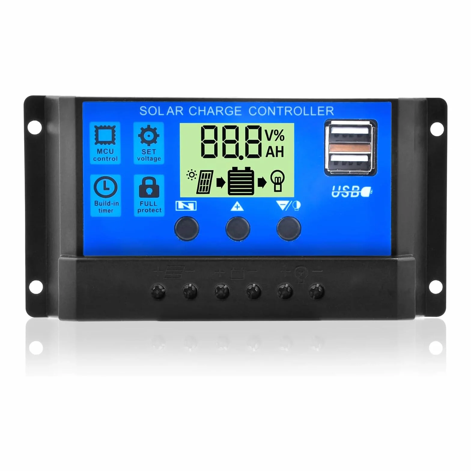 Diymore Controlador de Carga Solar,30A Controlador de Carga de Panel Solar（Versión actualizada),Regulador de Baterías de Panel Solar de 12V/24V con Puerto USB Dual