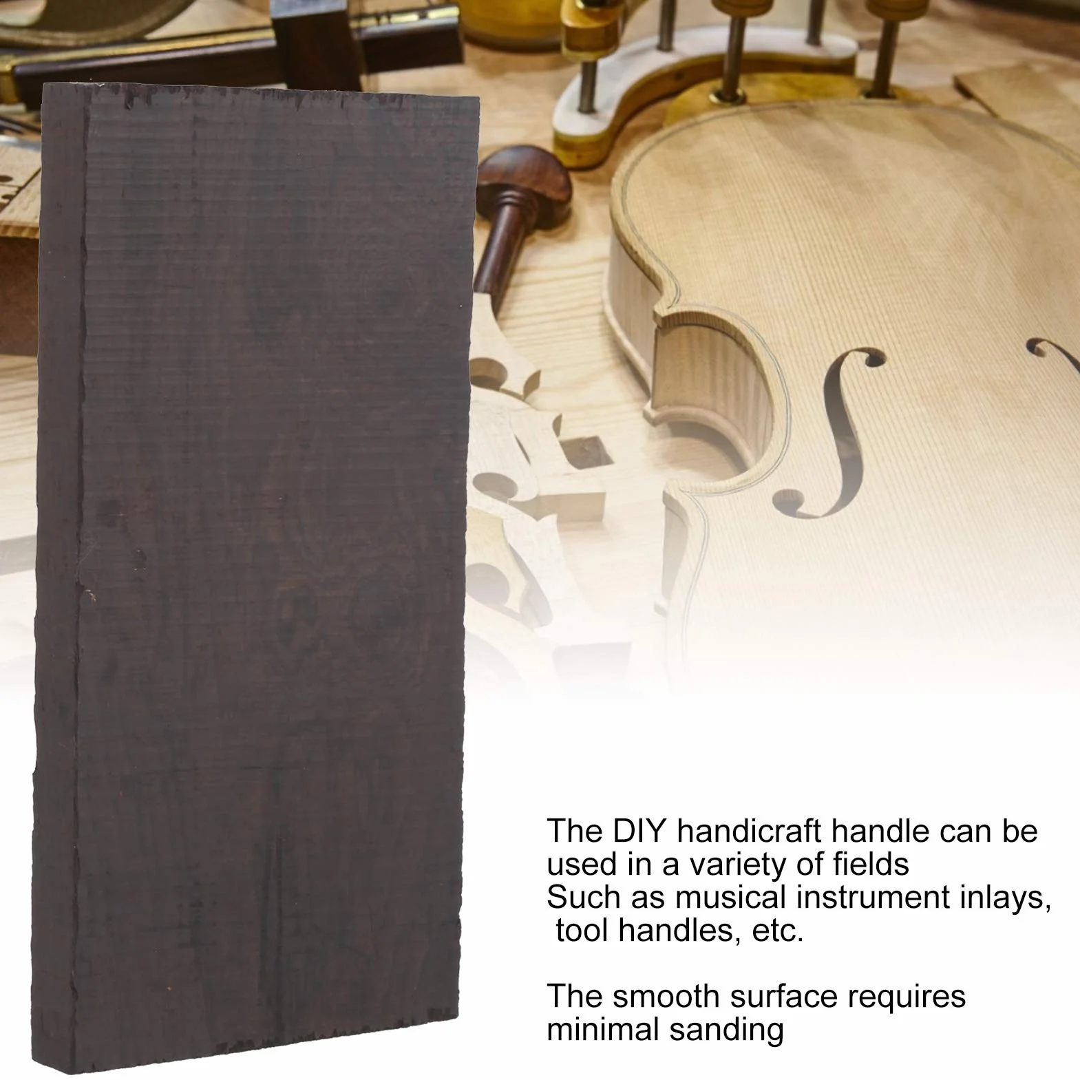 Madera de ébano negro, madera de ébano negro madera de madera original, madera en blanco Material de bricolaje para herramientas de instrumentos musicales(120 * 60 * 10mm)