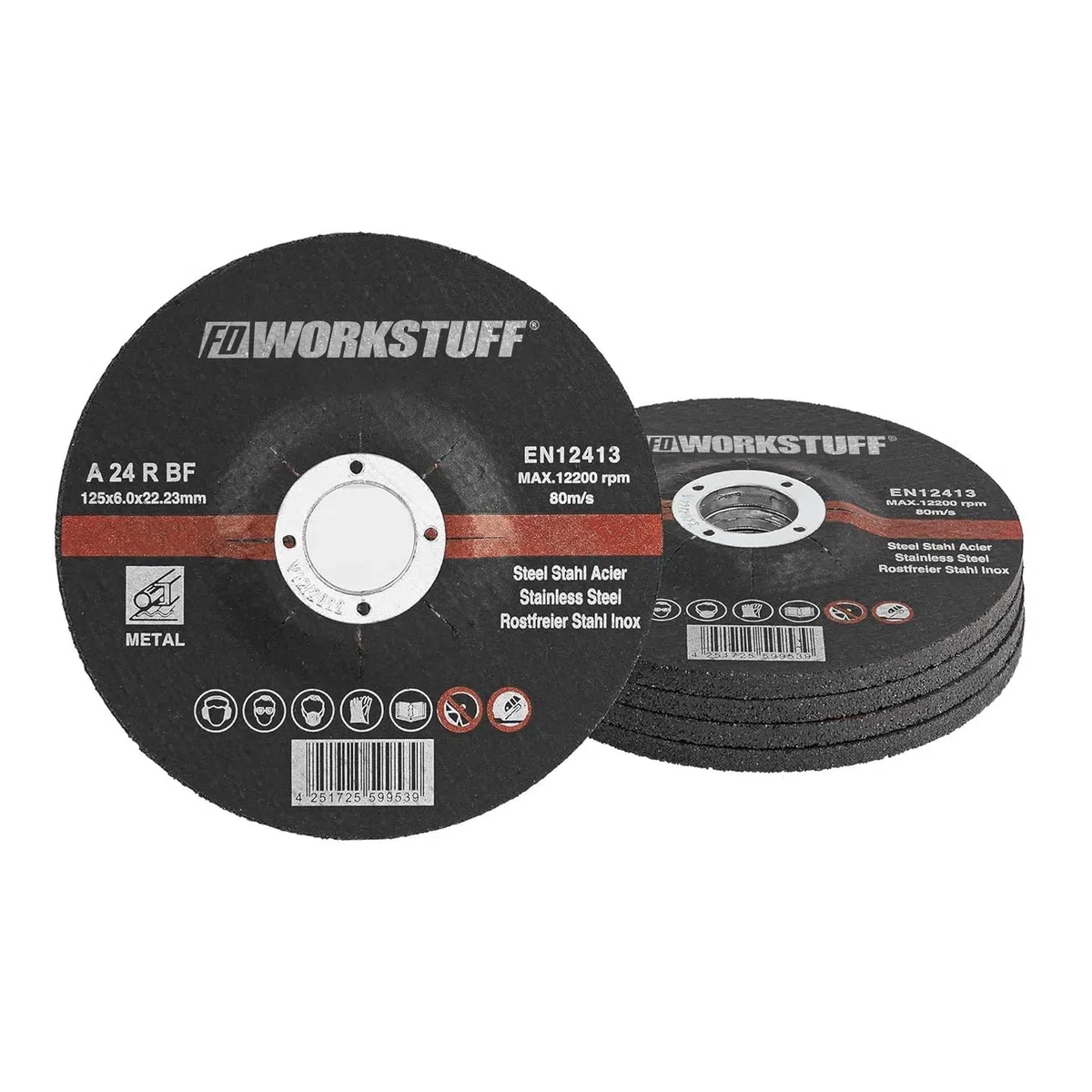 Fd-Workstuff Discos de desbaste, 10 unidades, diámetro de 115 x 6 mm, para amoladora angular o de corte, discos abrasivos, para acero y metal no ferroso